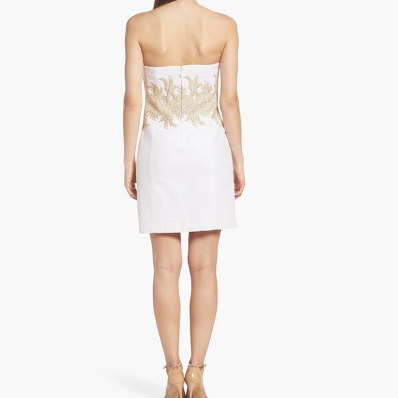 Lilly Pulitzer Kade Strapless White Gold Floral Dress Size 4 - Picture 2 of 11